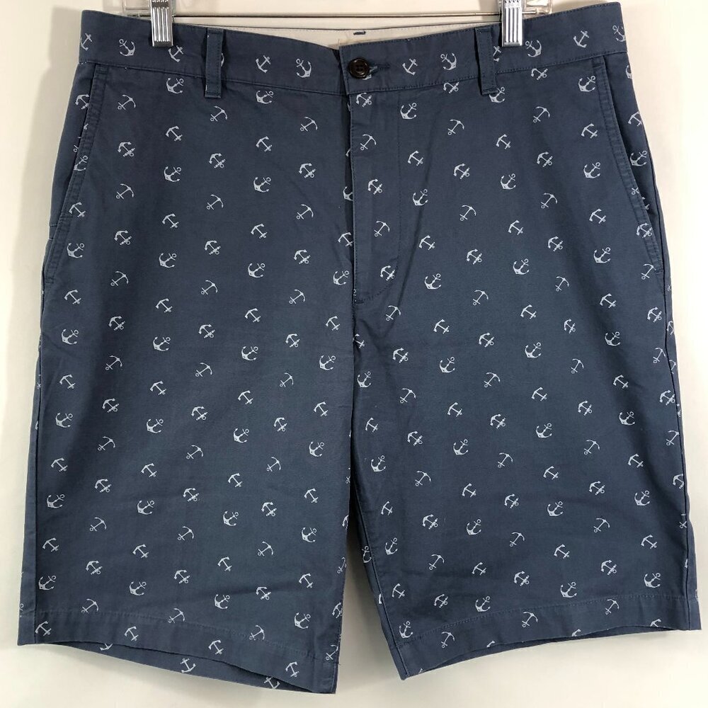 Dockers Shorts Blue With Anchors Flat Front Size 34